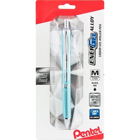 Pentel Gel Pen, Retract, Metal Tip, .7mm, 12/BX, Aqua Barrel/BK Ink PENBL407LSBPA